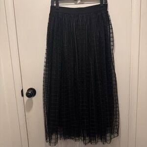 Chic Black Grid A-Line Skirt with Mesh Overlay